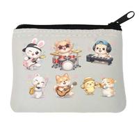 Cute Animals Playing Musical Instruments Neoprene Coin Purse Pouch 10x11cm White