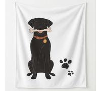 Cute Animals Print Blanket Throws Black Labrador Bone Paw Print Throw Blankets Soft Cozy Fleece Plush Flannel Bedding Blanket for Kids Adults Couch Travel 150 x 180 cm White