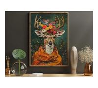 Cute Animals Retro Animal With Flowers On Head Poster Cat Dog Pig Fox Wolf Wall Art Room Home Decor Mural Canvas Painting 50x70cm No Frame