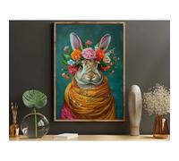 Cute Animals Retro Animal With Flowers On Head Poster Cat Dog Pig Fox Wolf Wall Art Room Home Decor Mural Canvas Painting 60x90cm No Frame