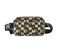 Cute Animals Seamless Pattern Women Men Teenagers Fashion Waist Bag Fanny Pack for Travel Gym Work, Buffalo Plaid Green Black Cartoon, One Size