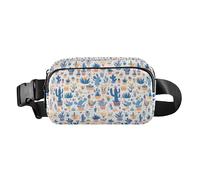 Cute Animals Seamless Pattern Women Men Teenagers Fashion Waist Bag Fanny Pack for Travel Gym Work, Colored Succulents and Cactus Floral, One Size