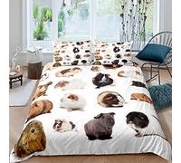 Cute Animals Single Duvet Cover Set Guinea Pig Hamster Bedding Soft Breathable Microfiber 3D Quilt Covers 150 x 200 cm with Zipper Closure and 2 Pillowcases b-2767