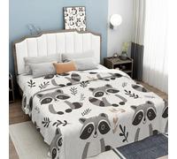 Cute Animals Throw Blanket Gray Raccoon Printed Blanket Soft Flannel Throw Blankets, Lightweight Fuzzy White Bed Blankets for Sofa and Travel 140×180 cm (55.12×70.87 in)