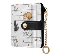 Cute Animals White Cats Pattern Small Women Wallet RFID Blocking PU Leather Bifold Compact Card Holder with Zipper Coin Pocket Purse for Ladies Women Girls