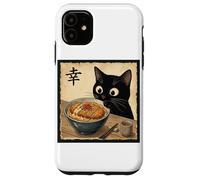 Cute Anime Black Cat With Ramen Kanji Happiness Noodles Case for iPhone 11