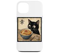 Cute Anime Black Cat With Ramen Kanji Happiness Noodles Case for iPhone 13