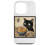 Cute Anime Black Cat With Ramen Kanji Happiness Noodles Case for iPhone 13 Pro