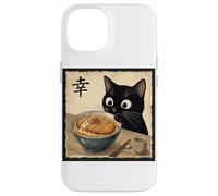 Cute Anime Black Cat With Ramen Kanji Happiness Noodles Case for iPhone 14