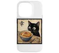 Cute Anime Black Cat With Ramen Kanji Happiness Noodles Case for iPhone 14 Pro