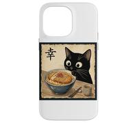 Cute Anime Black Cat With Ramen Kanji Happiness Noodles Case for iPhone 14 Pro Max