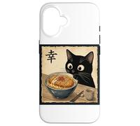 Cute Anime Black Cat With Ramen Kanji Happiness Noodles Case for iPhone 16