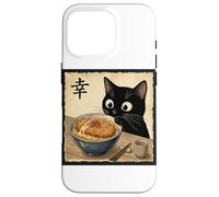 Cute Anime Black Cat With Ramen Kanji Happiness Noodles Case for iPhone 16 Pro