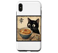 Cute Anime Black Cat With Ramen Kanji Happiness Noodles Case for iPhone XS Max