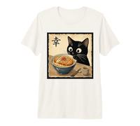 Cute Anime Black Cat with Ramen Kanji Happiness Noodles Premium T-Shirt