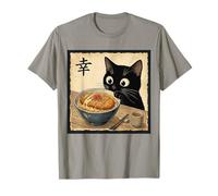 Cute Anime Black Cat with Ramen Kanji Happiness Noodles T-Shirt