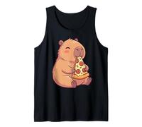Cute Anime Capybara Eating a Pizza Slice Foodie Graphic Tank Top