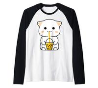 Cute Anime Cat Drinking Boba Adults Kids Raglan Baseball Tee