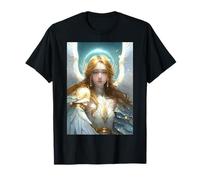 Cute Anime Crying Angel With White Wings and Golden Halo T-Shirt