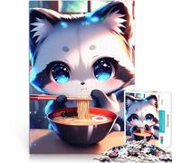 Cute Anime Fox Eating RamenJigsaw Puzzles 1000 Pieces for Adults Challenging Difficult Birthday Present, Gifts, Wall Art 38x26cm