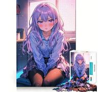 Cute Anime Girl in Trouble Jigsaw Puzzle1000 Pieces Brain Think Stress Relief Play Fun Challenge Art Display (38x52cm)