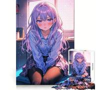Cute Anime Girl in Trouble Jigsaw Puzzles for Teenagers 1000 Pieces Strong Logic Smooth Thick Fun Challenge Night Game (38x26cm)
