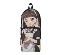 Cute Anime Girl Maid Nylon 3 Compartments Pencil Bag With Handle Multi-purpose and aesthetic Zip Pencil Case Stationery Bag for Office