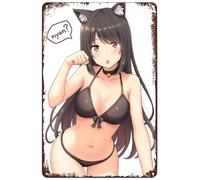 Cute Anime Girl Metal Poster Sexy Bikini Manga Tin Sign Wall Art Decor Plaque for Home Bar Club Bedroom Bathroom Man Cave Otaku 8x12 inch