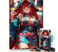 Cute Anime Girl Red Hair Jigsaw Puzzles 1000 Piece for Adults Memory Boost Cozy Fun Pattern Assemble Nice Decor (38x26cm)