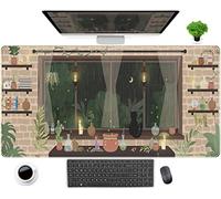 Cute Anime Kawaii Rainy Night Moonlight Witch XXL Large Extended Full Desk Gaming Mousepad & Keyboard Mat, 31.5x15.75 in, Decor Desk Pad for Women & Girls