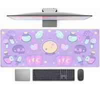 Cute Anime Pastel Purple Desk Mat Kawaii Cool Magic Mushroom XL Gaming Mouse Pad Laptop Keyboard Mats for Women Office Desk Decor Pad 31.5x11.8 in Stitched Edges with Non-Slip Rubber Base Mousepad