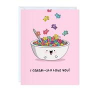 Cute Anniversary Card Birthday for Boyfriend, Wife, Girlfriend, Husband, Him Her, Partner - Punny Funny Cereal Love Greeting Card, Blank Inside, UK Greeting Card (I Cereal-sly Love You)