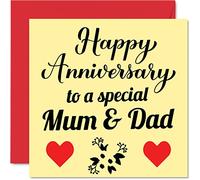 Cute Anniversary Card for Mum & Dad - Happy Anniversary - Special Wedding Card for Women Men Her Him, 145mm Greeting Cards Your Parents Mother and Father