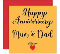 Cute Anniversary Card for Mum & Dad - Happy Anniversary - Wedding Card for Women Men Her Him, 145mm Greeting Cards Parents Mother Mom Mama Father Papa