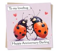 Cute Anniversary Card For Partner - To My Lovebug - Purple Ladybird Ladybug Design - For Wife, Girlfriend, Darling, Husband, Boyfriend