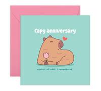 Cute Anniversary Greeting Card - 'Capy Anniversary' - Romantic Gift for Her, Wife, Girlfriend, Babe, Spouse, Darling, Other Half - Against All Odds I Remembered - Comes with Fun Stickers