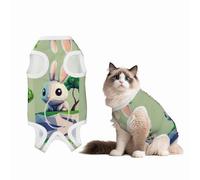 Cute Anthropomorphic Rabbit Dog Surgery Suit Recovery Suit, 100% Cotton Breathable Full Body Dog & Cat Surgical Suit with Cute Prints, Male & Female Pets Small