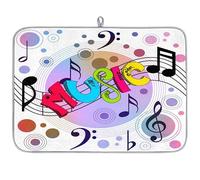 Cute Art Music Note Microfibre Dish Drying Mat Absorbent Dish Drying Drainers Mats for Kitchen Spoon Glass Plate 40.6 x 45.7 cm