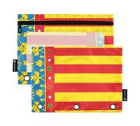 Cute Art Pencil Pouch for 3 Ring Binder Valencian Community Flag Pen Pencil Bag Zipper Binder School Binders Clear Pockets Cute 9.8" x 7.1", 2 Packs