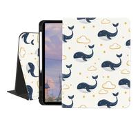 Cute Art Whale Case for iPad Air 6th 11" 2024/ iPad Air 5th 2022/Air 4th 2020 10.9",Textured Folio Case with Pencil Holder Multi-Angle View Adjustable Stand Auto Wake/Sleep for Girls Boys