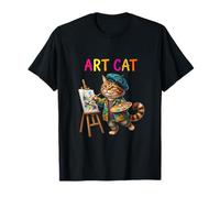 Cute Artist Cat Painting Creative Cartoon Illustration T-Shirt