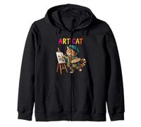 Cute Artist Cat Painting Creative Cartoon Illustration Zip Hoodie