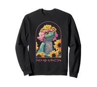 Cute as a Button. FunnyFrog with Pink Hair and Sunflowers Sweatshirt