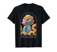 Cute as a Button. FunnyFrog with Pink Hair and Sunflowers T-Shirt
