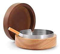 Cute Ashtrays for Cigarettes Outdoor Patio Ash tray with Lid FriyGardcn Wooden Ashtray with a Stainless Steel Portable Decorative Ashtray Windproof Ashtray for Home,Office,Indoor,Parties