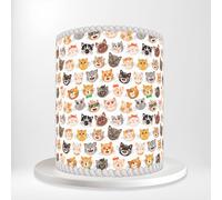 Cute Assorted Cartoon Cat Faces Breeds Colours Fun White Wrap Around Print A4 Edible Paper Icing Sheet Cake Topper Side Ribbon Border Decor for Personalised Themed Decorations