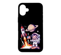 Cute Astronaut American Flag Rocket Space Launch Case for iPhone 16 Plus