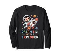 Cute Astronaut and Rocket Adventure Dream Big Positive Vibes Long Sleeve T-Shirt