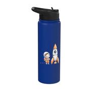 Cute Astronaut Boy Riding Rocket Space Adventure Stainless Steel Insulated Water Bottle