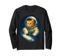 Cute Astronaut Cat in Space with Milky Way Long Sleeve T-Shirt